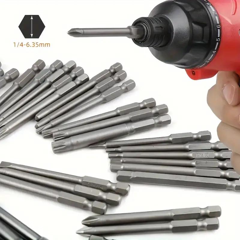 50pcs 75mm Extra Long Magnetic Screwdriver Set, Special-shaped Cross Slotted Hexagonal U-shaped Screwdriver Extension Rod Electric Drill Set Tool
