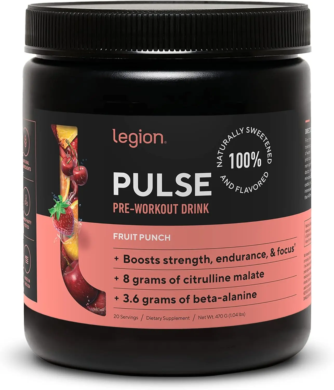 Pulse Pre Workout Supplement – Natural Nitric Oxide Preworkout Drink for Energy, Focus & Performance – Creatine-Free, Naturally Sweetened with Beta Alanine, Citrulline & Alpha GPC – All Natural Pre-Workout Powder