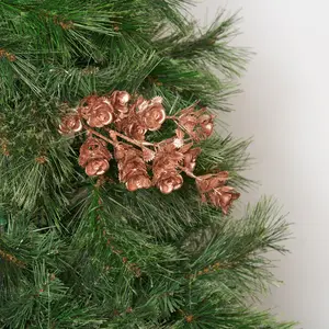 Painted Metallic Glitter Rose Bloom & Leaf Foliage Single Faux Floral Branch Spray - Two Color Options Available
