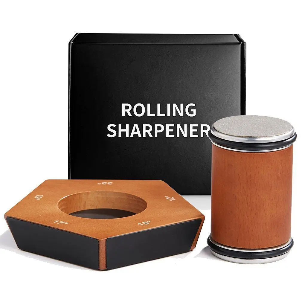 Rolling Knife Sharpener Set, Magnetic Rolling Knife Sharpener, Diamond Sharp Curve Knife Sharpener, Wooden Handle Sharpening Stone, Diamond Ceramic Knife Sharpening Set  for honing knives sharpening Kitchen Gadgets Steel Kitchenware Angle
