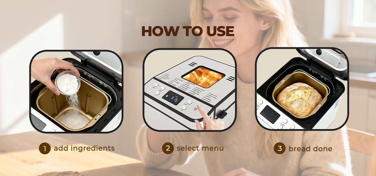 Rosewill 25-in-1 Automatic Bread Maker Machine with 3 Loaf Size up to 2LB, 700W High Power Dual Heater Bread Maker with BPA-free Nonstick Coating Pan, Max 15 Hours Delay Timer, Low Noise - Silver