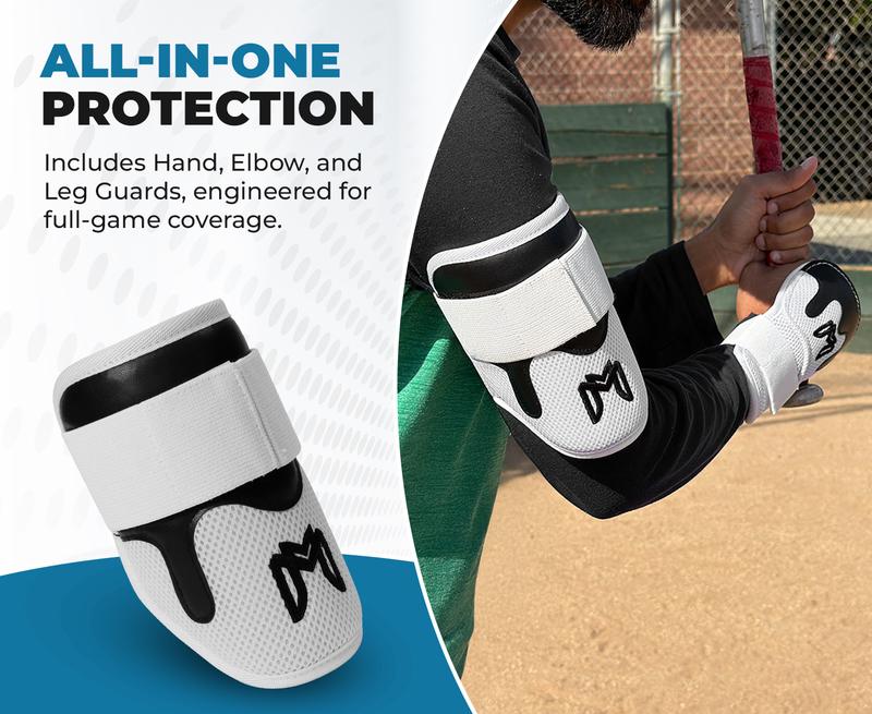 MediCaptain TripleGuard – Complete Baseball Protection Kit for Hitters | Hand, Elbow & Leg Guards | Pro-Level Comfort, Breathable Mesh, Impact-Deflecting Design