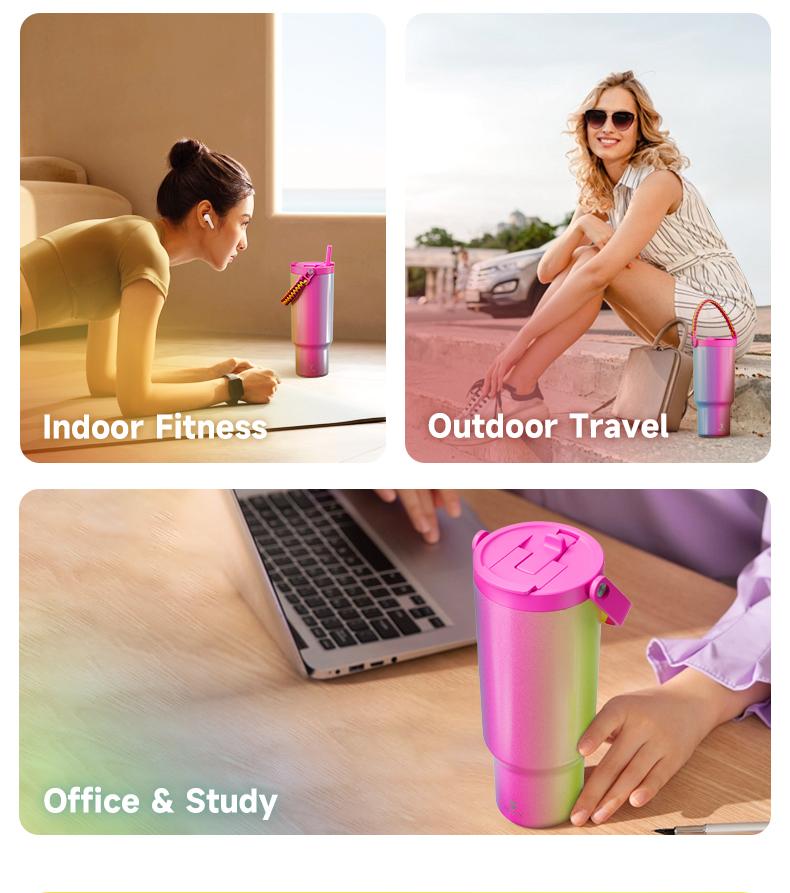 【Live Exclusive Deal】MEOKY 32/40/50oz 100%Leak-proof Stainless Steel Handle Thermos Cup, Suitable for Carrying out,  two Handles, Drop-resistant,Valentine's Day gift