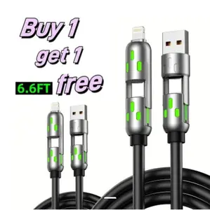 [Buy 1 Get 1 Free]-6.6FT 4-in-1 USB-C Cable, PD Fast Charging, Data Sync, EXAVON USB-A, Type-C, Lightning,  Aluminum, Compatible