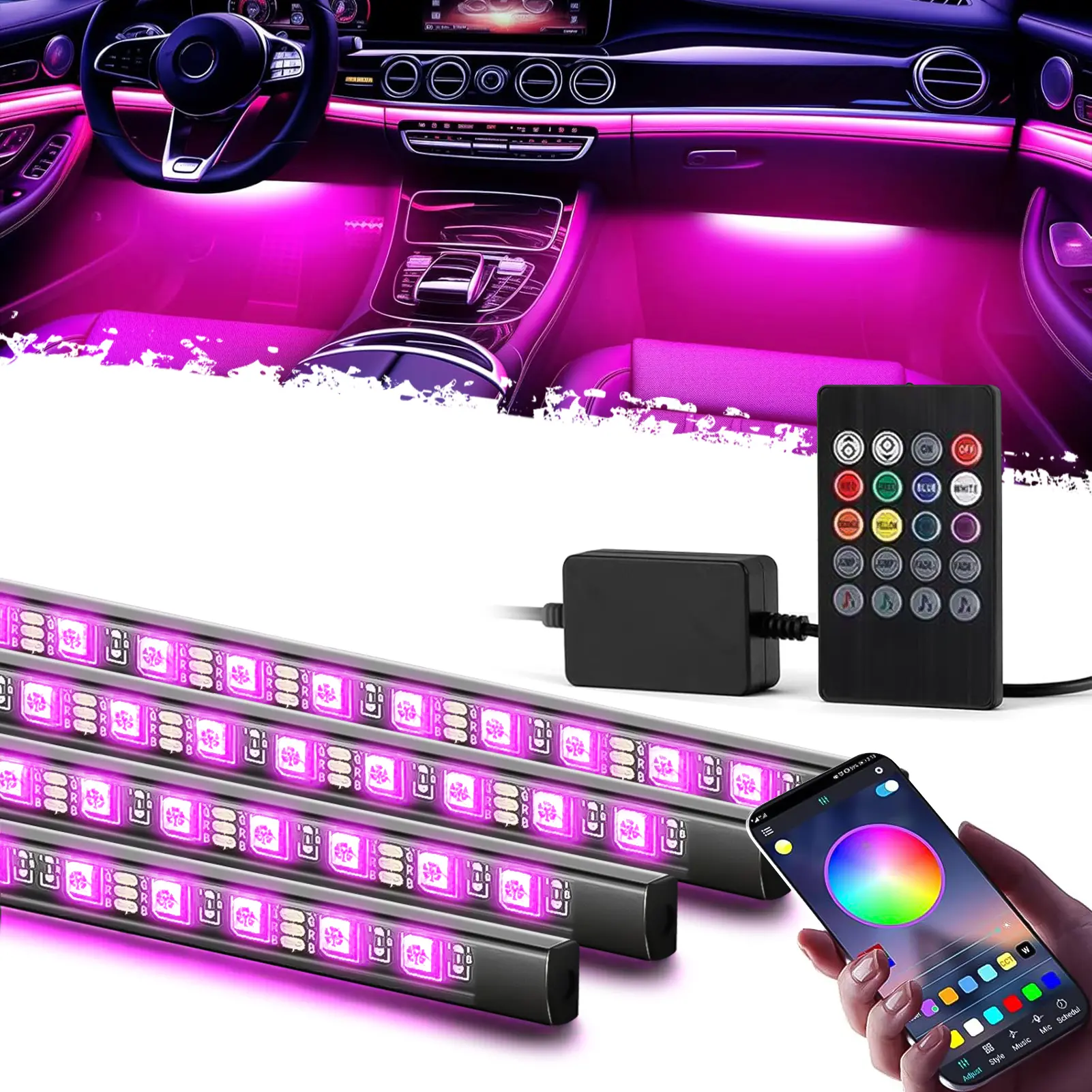 DIBMS RGB Car Strobe Safety Lights with Remote, Holiday Gifts for Husbands, Interior Led Lights for Car Accessories for Women Men, Birthday Gifts for Men Him, APP Control with USB Port Music Sync Color Change Lights for Jeep Truck Decor, 12V Led Dashboard
