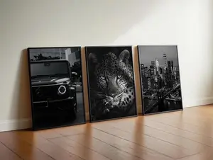 Set of 3 Black Luxury Print; Office Wall Art, Stylish Leopard Poster Unframed