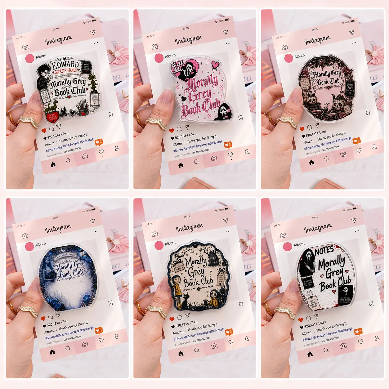 Morally grey book club phone grip collection, dark romance aesthetic acrylic griptok stands