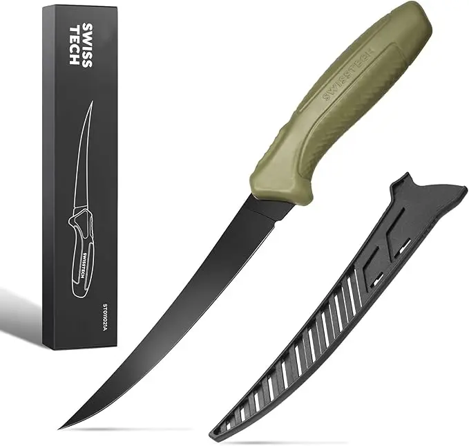 #summersale Swiss+Tech 7" Fillet Knife for Fish, Fishing Knife for Filleting and Boning, with Floating Foam Handle&Protective Sheath