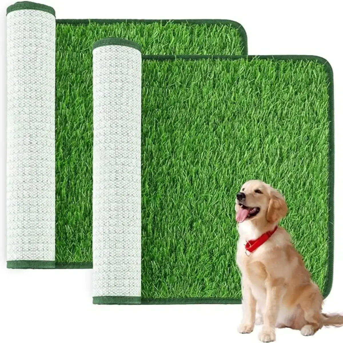 2 PCS Durable Synthetic Artificial Grass Dog Potty Rug Non-slip Waterproof Bottom Dog Pee Training Pad, Breathable Drainage Turf Mat Easy to Clean and Maintain, Multi-scene Applicable Pet Mat for Indoor Household