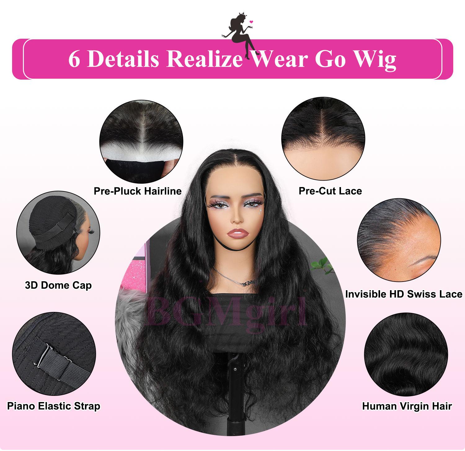 Body Wave Pre Cut Lace Pre Plucked Hairline 13*4 Wear Go Wig HD Lace Front Glueless Wig BGMgirl