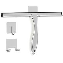 【NewYear2026】Stainless Steel Shower Squeegee for Bathroom – 10 Inch All-Purpose Glass Door, Window, Mirror & Tile Cleaner with 2 Adhesive Hooks, Silver