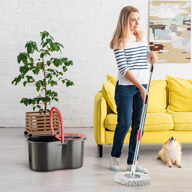 Mop Bucket Set with 360° Spin Mop and Bucket System 3 Microfiber Heads 61In Adjustable Handle for Shop Floor Cleaning Mop Bucket Set with 360° Spin Mop and Bucket System 3 Microfiber Heads 61In Adjustable Handle for Shop Floor Cleaning