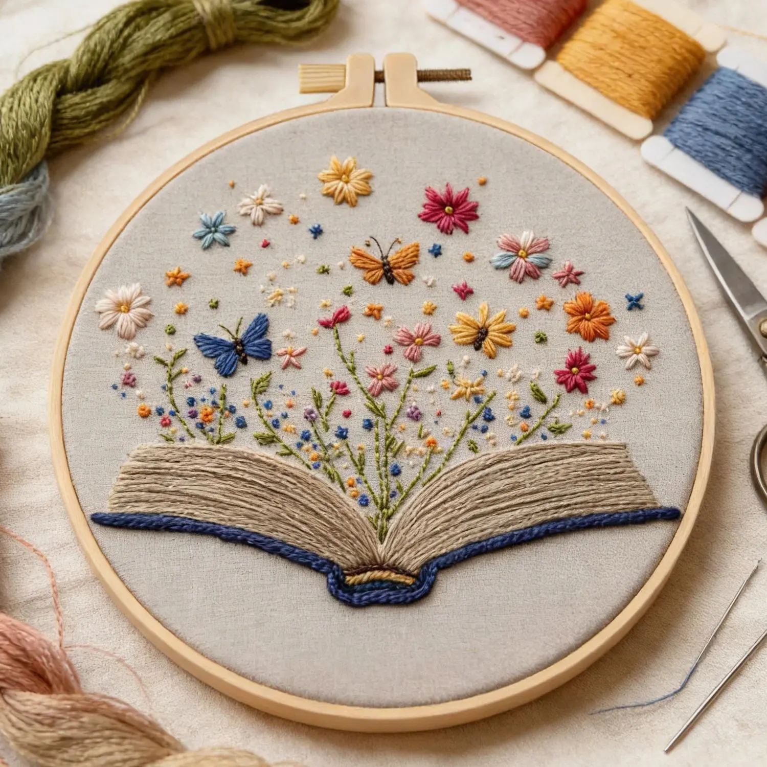Adult Cross-Stitch Embroidery Book Kit - Pre-Printed Pattern, Mixed Fabric, Fabric Tools, DIY Adult Tools, Battery-Free Fidget Stress Relief Toy, Holiday Gift