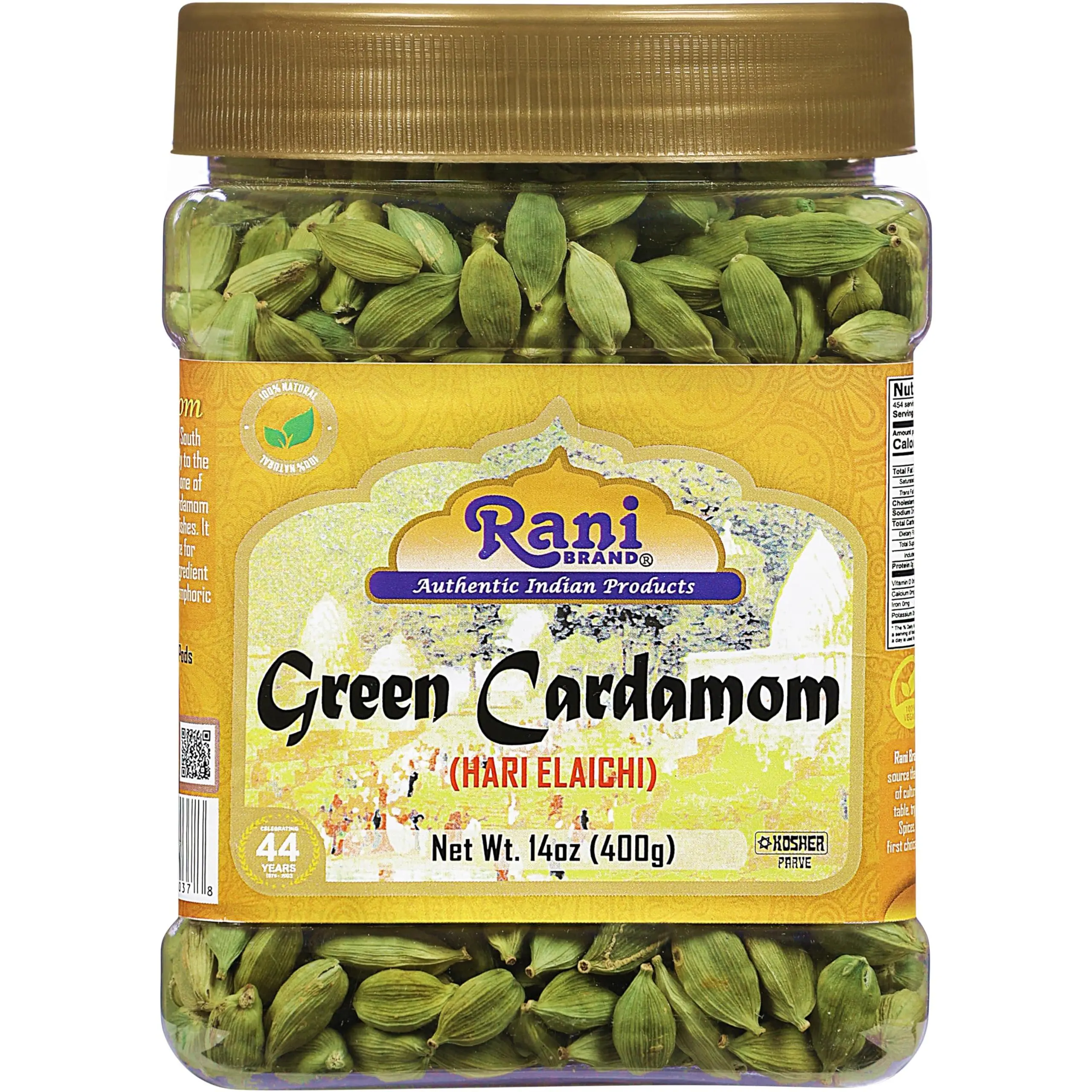 Rani Green Cardamom Pods Spice (Hari Elachi) 14oz (400g) PET Jar ~ All Natural | Vegan | Gluten Friendly | NON-GMO | Kosher | Product of India