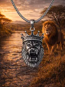 The Armored Kingdom Royal Lion Rage Necklace in Premium Zinc Alloy 24" Durable Link Chain Antiqued Silver-Tone for Warriors and Leaders