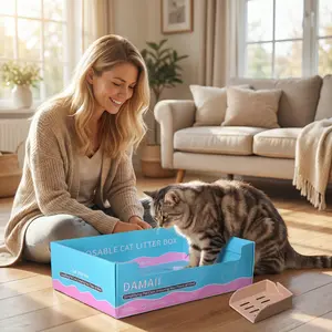 5 Pack Disposable Cat Litter Boxes, Durable Leak-Proof Cardboard Kitty Litter Trays for Temporary Use, Litter Box Liners & Travel, Ideal for Picky Cats