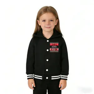 Kids Hooded Baseball Jersey Red White And Black Logo Print Durable & Stylish Kids Baseball Hoodie Youth Hooded Baseball Top Breathable & Comfortable Perfect for Active Days