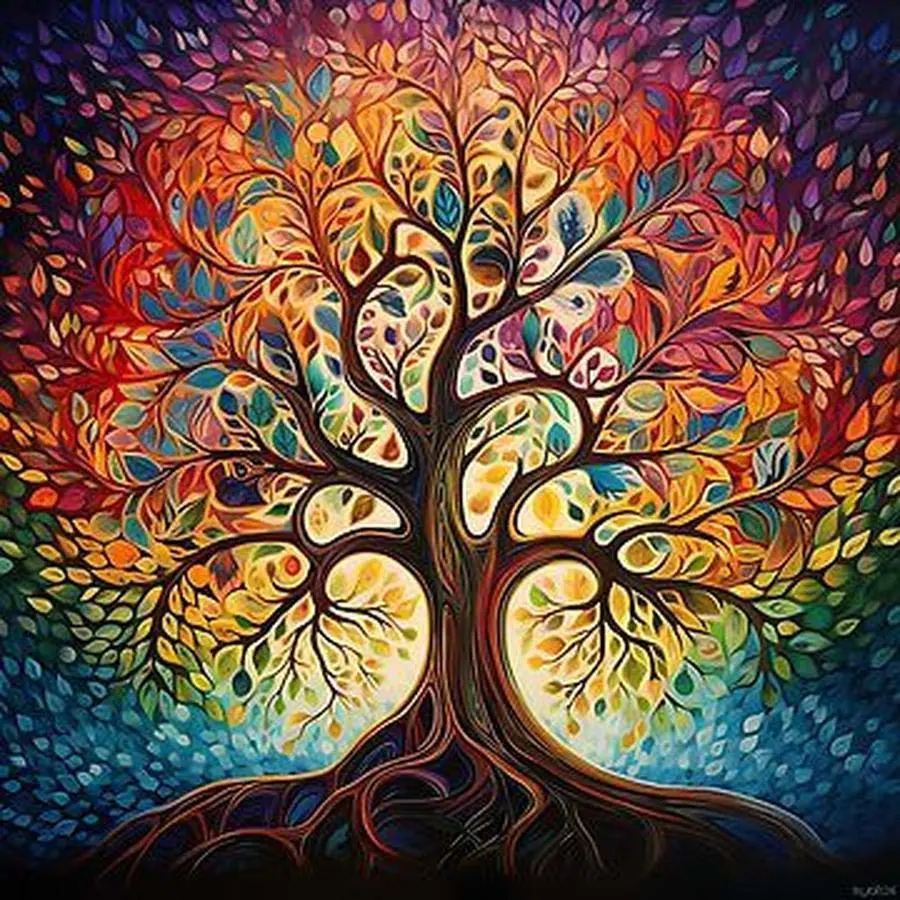 5D DIY Full Drill Round Diamond Painting Kits - Diamond Art Handicraft Craft Kit Colorful Big Tree Mosaic, Canvas - DIY Decorative Painting, Home Wall Decor, Perfect for Valentine's Day, Halloween, Christmas, Birthdays, and Anniversary Gifts.