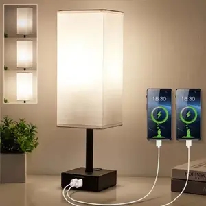 Table Lamp for Bedroom,Nightstand Lamp for Bedside With USB CCharging Ports,Adjustable 3Modes LED Light Desk Lamp for Home Decor,Included Bulb and Lamp Shade