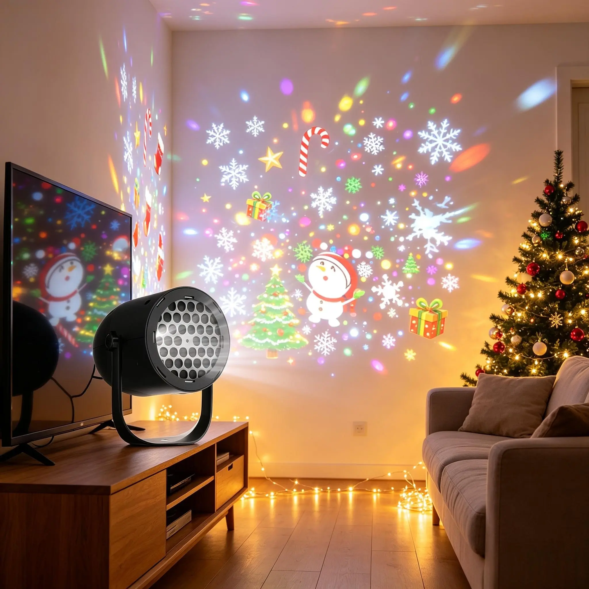 Christmas LED Projection Light - USB-Powered, 16 Patterns, Contemporary Home Decor, Tree Theme, Indoor-Outdoor Festive Decoration for Walls, Courtyards, Christmas Parties