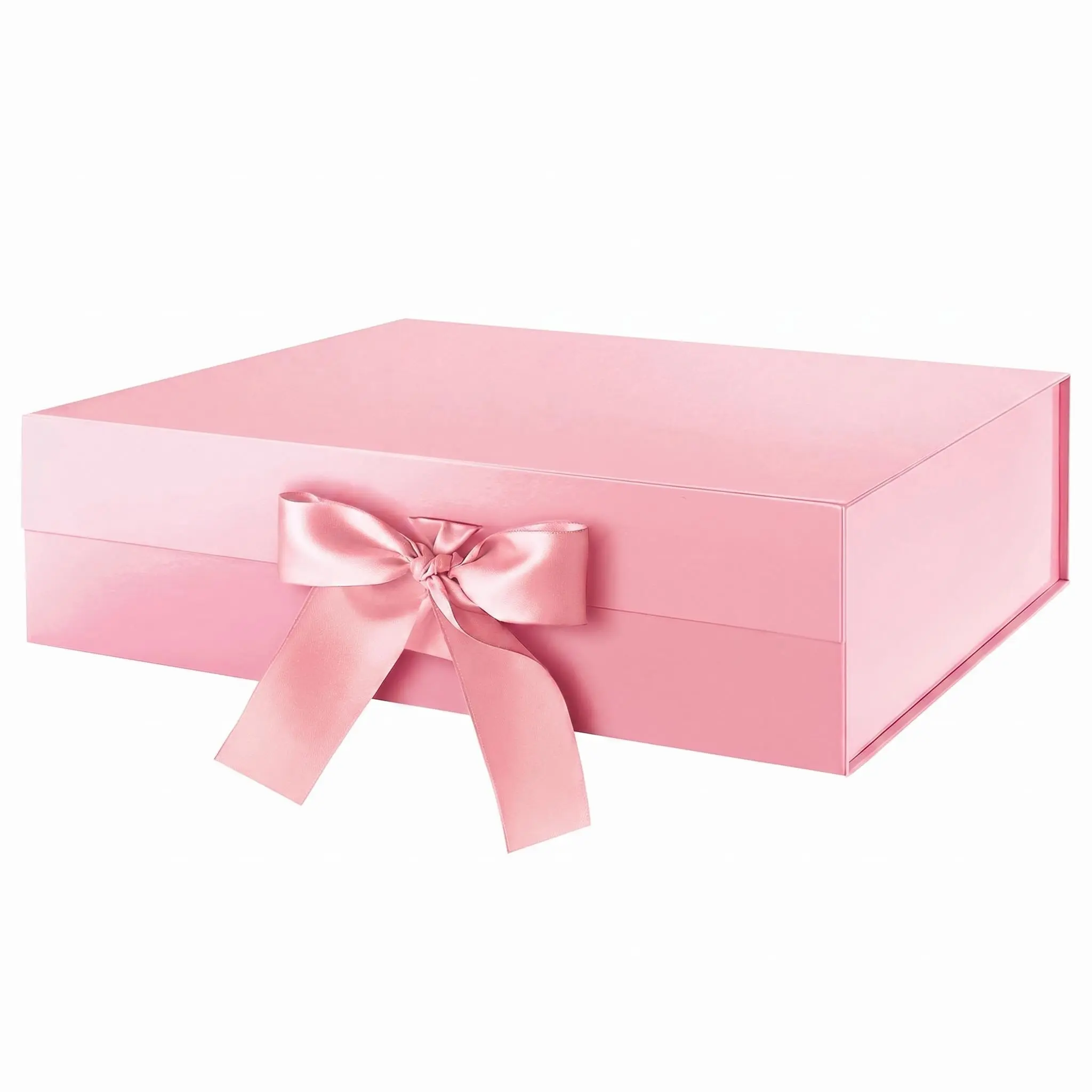 Large Pink Gift Box with Ribbon and Lid, 11.5x8.6x4.1 Inches, Bride Proposal Boxes, Magnetic Gift Box for Presents (Glossy Pink)