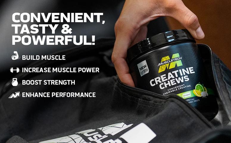 MuscleTech Creatine Chews | Pure Creapure Creatine Monohydrate | Compare to Creatine Gummies | Muscle Recovery + Builder, Cognitive Health, for Men & Women | Workout Supplement | 90 Chewable Tablets | 30 Servings