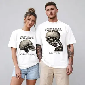 Caifanes Volvamonos Eternos Skull Rock Couple Matching Comfy Tee Pure Cotton Fabric Casual Soft-Washed T-Shirt Trendy Tops for Women for Men