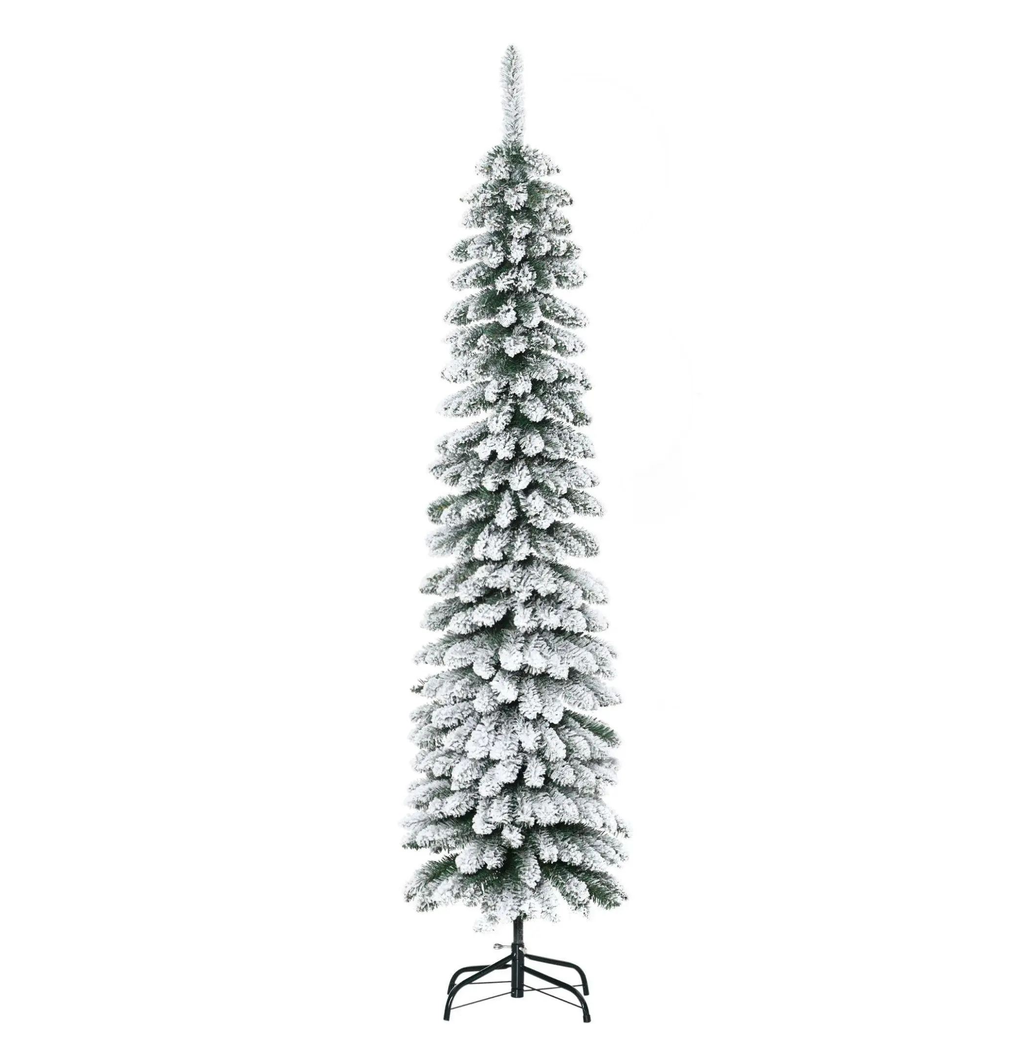 6ft Slim Snow Flocked Christmas Tree with Realistic Branches and Metal Base, Traditional Christmas Decor - Green