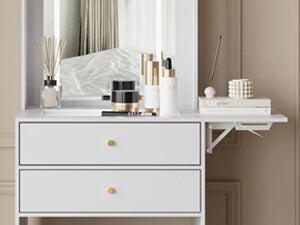 Small Vanity Desk Set with 3 Adjustable Lighted Mirror and Storage Chair IF018 Small Vanity Desk Set with 3 Adjustable Lighted Mirror and Storage Chair IF018