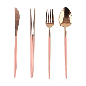 SSUEIM Mariebel Korean Pastel Pink 4-Piece Cutlery Set - Ergonomic Design for Comfortable Dining