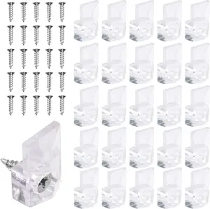 25Pcs Mirror Hangers for the Wall, Mirror Holder Clips, Clear Plastic Mirror Mounting Clips, Glass Retainer Clips Kit Crystal Mirror Hanging Hardware Frameless Kit for Wall and Fixed Mirror Box Door MOZEAT LENS