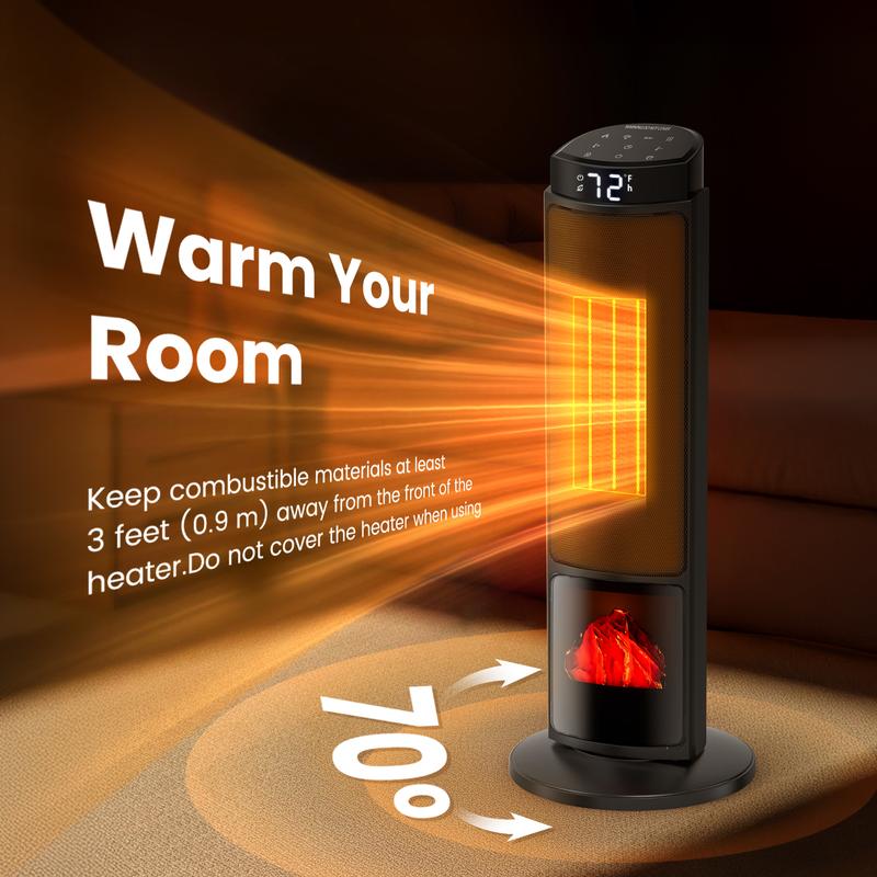 【Clearance】Space Heater for Indoor Use, 23Inch Portable Heater with Remote and Thermostat,7 Light Modes, 70°Oscillation, 12H Timer, Up to 95°F, Tip-over Protection