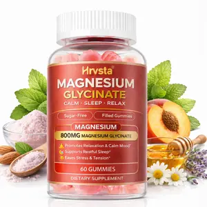 Magnesium Glycinate Gummies, each serving contains 800mg of magnesium glycinate, sugar-free formula, and fortified with L-threonate magnesium, calcium, potassium, vitamin D3, vitamin B6, and coenzyme Q10.