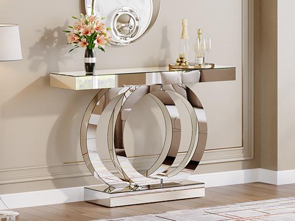 【Radiance Series】Tribesigns 39-Inch Luxury Circular Mirrored Console Table, Modern Entryway Table with Thickened Mirror Finish Tabletop, Rectangle Glass Sofa Table Foyer Table for Living Room, Entrance, Hallway 【Radiance Series】Tribesigns 39-Inch Luxury Circular Mirrored Console Table, Modern Entryway Table with Thickened Mirror Finish Tabletop, Rectangle Glass Sofa Table Foyer Table for Living Room, Entrance, Hallway