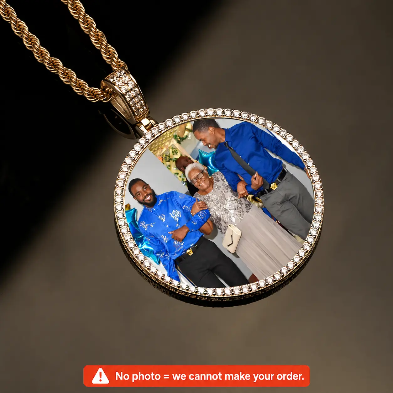 Custom Photo Necklace for Men Women, Personalized Picture Pendant Necklace, Iced Out Round Photo Charm, Gold Plated Circle Chain, Memorial Jewelry Gift for Family Couple Friend