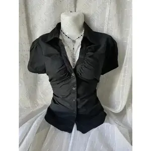 Women's personalized Y2K slim fit clothing fashion shirt Harajuku short sleeved top women's popular classic casual T-shirt red women's daily wear good pdx shirt Gamis basic minimalism black button front short sleeved shirt