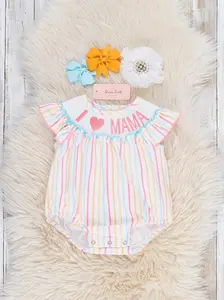 Striped "I Love Mama" Smocked Bubble Romper