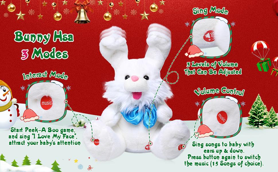 MIAODAM Talking Bunny Stuffed Animal Peek-A-Boo Interactive Plush Toy with Adjustable Volume Singing 15 Songs for Kids Birthday Gift for Toddlers Easter Gifts