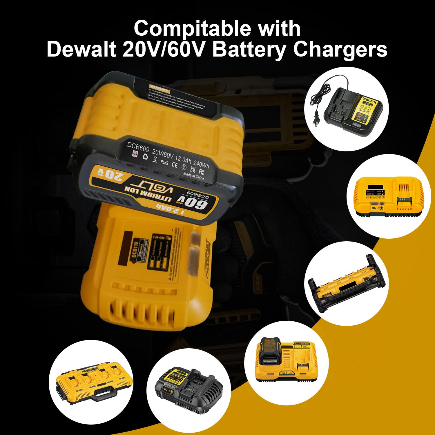 High Capacity 12Ah Replacement for Dewalt 20V 60V Max Battery 1/2/4 Pack, Compatible with DCB606 DCB609 DCB612, Compatible with DeWalt 20V 60V Cordless Power Tools