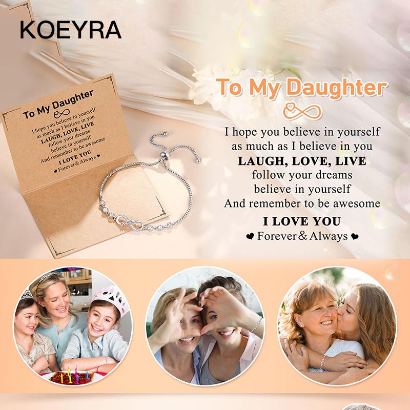 KOEYRA Infinity Love Heart Bracelets for Women Girls Birthday Christmas Valentine's Day Jewelry Gifts for Mom Daughter with Inspirational Message Card