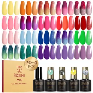 ROSALIND Mini Bottle Changing Colors Gel Nail Polish Set Need UV Light to Dry 20Colors Red Yellow Purple Temperature Change Gel Polish with Gel Base and Top Coat Summer Diy Different Effect Manicure Set