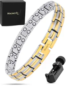 Women's Ultra Strength Silver & Gold Titanium Magnetic Bracelet