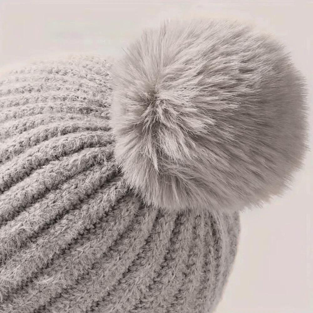 【FaddishDeal】1PC Womens Knit Beanie Hat Fleece Lined Winter Scarf Mask Set Snow Caps Plush Earmuff Skull Hats with Pompom.