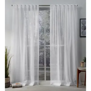 Set of 2 (108"x50") Belgian Sheer Hidden Tab Top Curtain Panel White - Exclusive Home