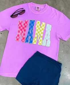 Checkered MAMA Distressed Graphic T-shirt Checkered MAMA Distressed Graphic T-shirt