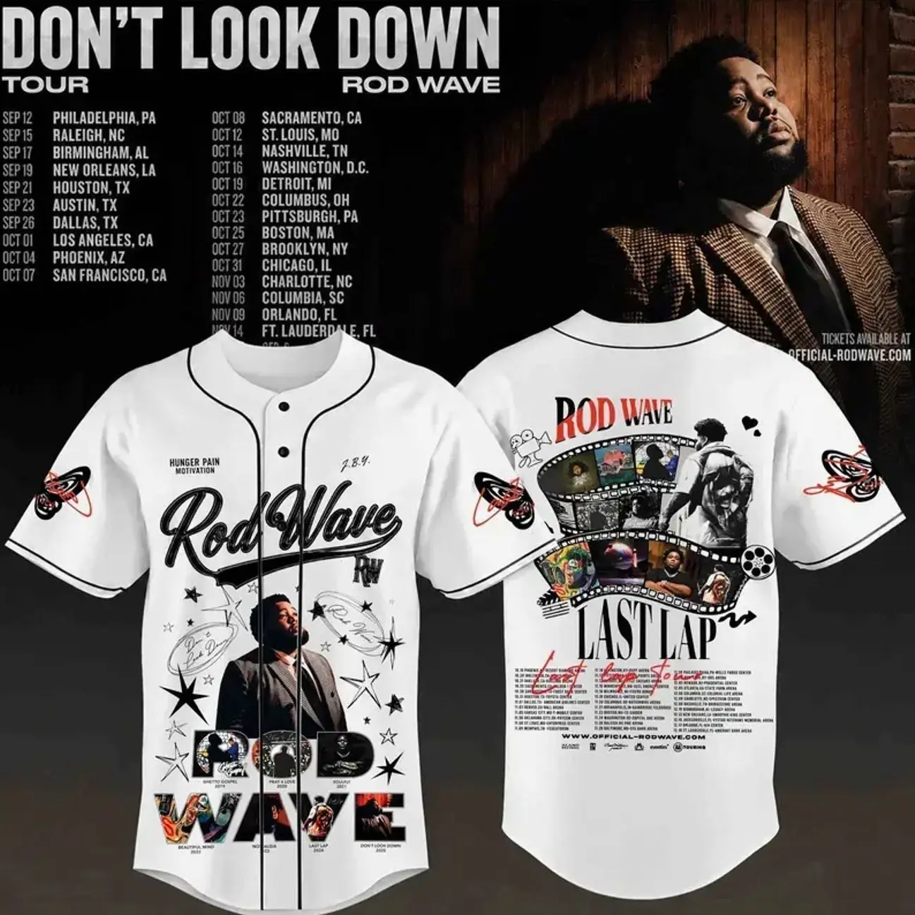 Rod Wave Don’t Look Down Tour 2026 Baseball Jersey, Hip Hop Concert Shirt, Graphic Button Down Music Fan Apparel, Unisex Streetwear Jersey, Gift For Fans