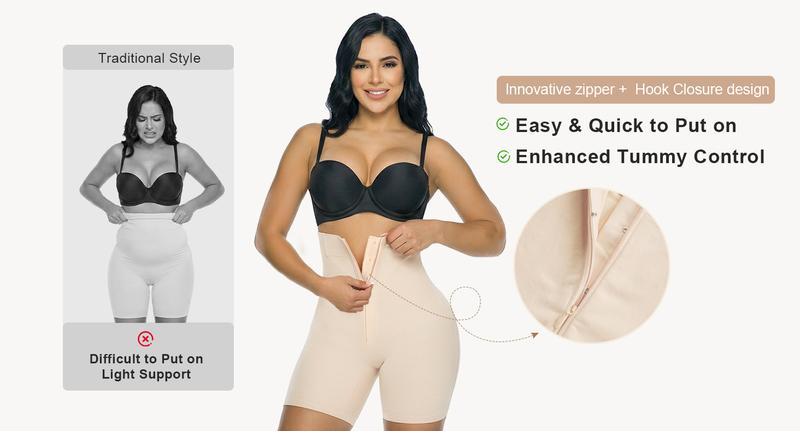 SHAPERX High-Waisted Shapewear for Women Tummy Control Zip-Up Easy-On Seamless Shorts Underwear
