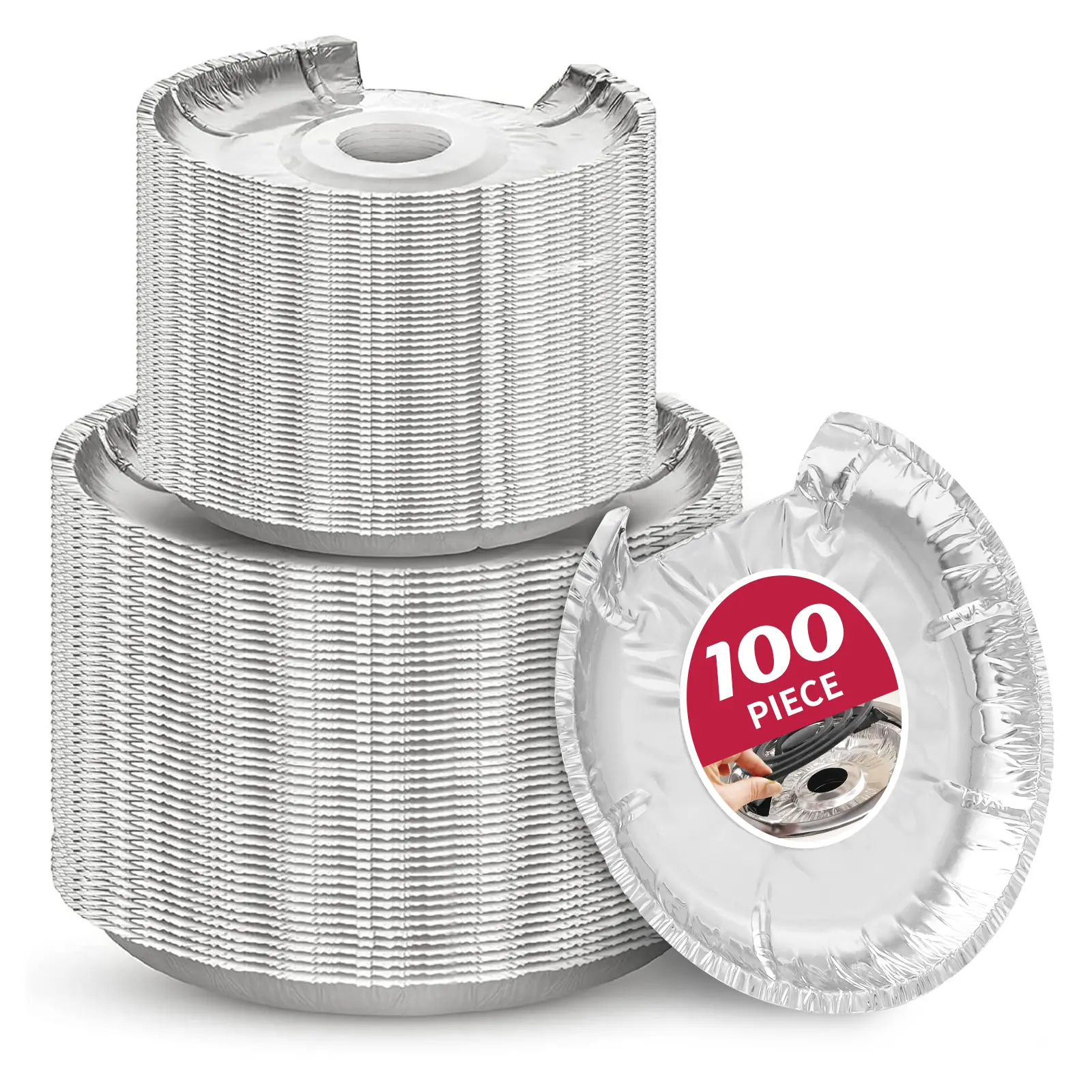 100PC COZZIVITA Round Electric Stove Burner Covers - Stove Top Covers for Electric Stove Thicker Aluminum Foil Burner Liners - Disposable Stove Top Protector (25 * 6 Inch and 25 * 8 Inch)