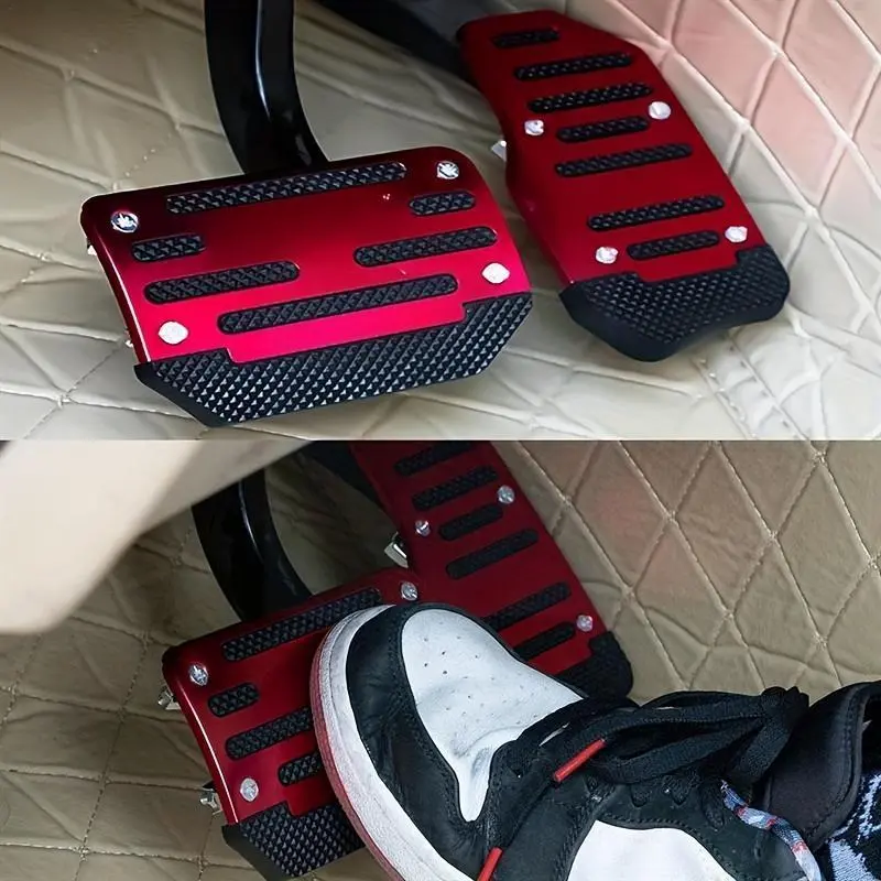 [2pCs Auto Transmission Pedal Kit]2Pcs Aluminum Alloy Automatic Transmission Car Pedal Set (Including Accelerator Pedal & Brake Pedal) - Non-Universal Non-Slip Pedal Cover - Sporty Decorative Accessory