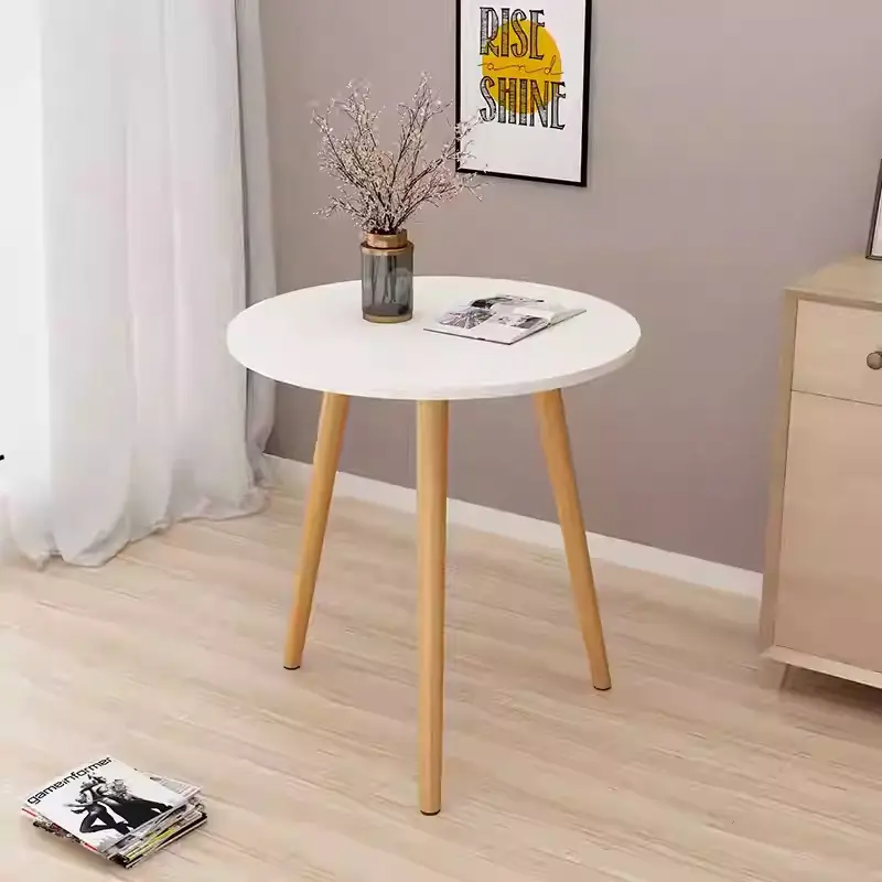 Instagram-style small round side table with solid wood legs, for living room sofa side or bedroom bedside, simple mini tea table